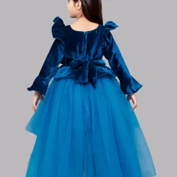 Pink Chick Kids Royal Blue Solid  Full Sleeves Gown image 2