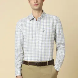 Allen Solly White Cotton Slim Fit Checks Shirt-picture-17