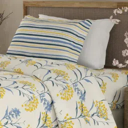 Boutique Living Valatia Yellow & Blue Cotton Floral 200 TC Single Flat Bedsheet with 1 Pillow Cover-picture-16