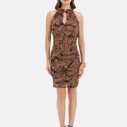 Kazo Beige & Black Printed Bodycon Dress-image-51