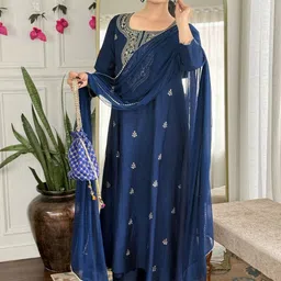 DIVASTRI Women Ethnic Motifs Embroidered Thread Work Kurta with Palazzos & With Dupatta image 3