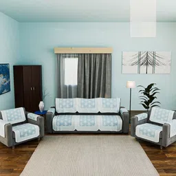 RUBOXA Blue & White 16 Pieces Cotton Sofa Cover With Arms-image-81