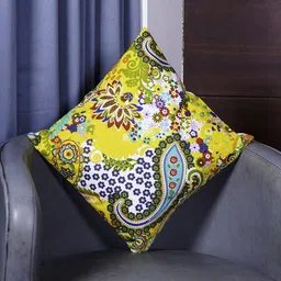 DECOWAT Yellow & White 5 Pieces Embroidered Pure Cotton Square Cushion Covers image 4