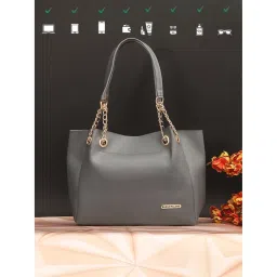 Bagsy Malone Womens Grey Vegan Leather Stylish Tote Bag (Set of 3) image 2