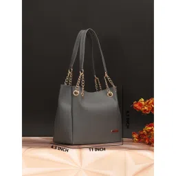 Bagsy Malone Womens Grey Vegan Leather Stylish Tote Bag (Set of 3) image 3