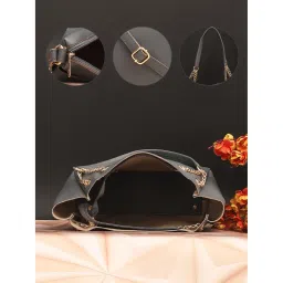 Bagsy Malone Womens Grey Vegan Leather Stylish Tote Bag (Set of 3) image 5