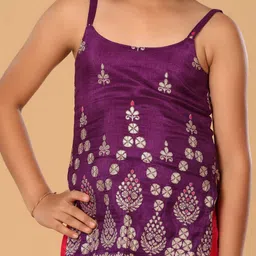 The Mini Trunk Girls Floral Embroidered Regular Shoulder Straps Kurti with Sharara image 2