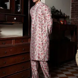 PATR Men Floral Printed Chanderi Silk Kurta image 3