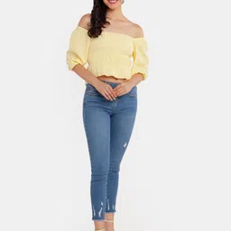 Zink London Yellow Off-Shoulder Bardot Top image 2