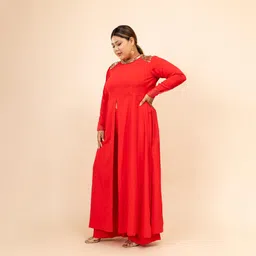 mamicha Fiza Coral Pink Embroidered Co-ord Set image 3