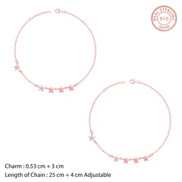 giva 925 Silver Rose Gold Tetrad Stars Anklet,Single | Anklets for Women and Girls | With Certificate of Authenticity and 925 Stamp | 6 Months Warranty image 3
