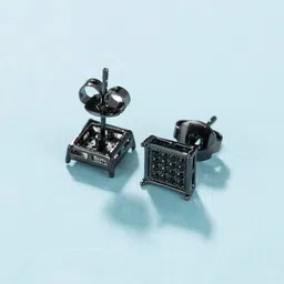 tarsus Hypoallergenic Black Square Men Earrings Studs Stainless Steel Earrings for Sensitive Ears Nickel Free Jewelry Diamond Unisex Hip Hop Studs image 3