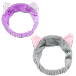 madhya Cat Ears Spa Headband for Washing Face, Girls Makeup Hair Band, Microfiber Women Headbands, Elastic Headband to Skincare, Gifts for Teen Girls, Bubble Make Up, Fun Gift, Random Color, Pack of 2 image 1