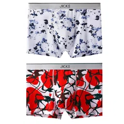 jicks Men's Extra Thin Elastic Underwear Long Comfortable Breathable Comfort Boxer Brief Imported Material All Over Printed Design Multicolor Pack of 2 Size-Large image 1