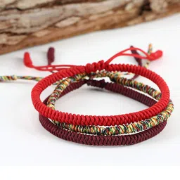menglina Men Women Chinese Lucky Red String Bracelet Tibetan Buddhist Prayer Handmade Yoga Prayer Rope Mala Bracelet Adjustable Size image 3