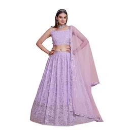 jihu culture Lavender Georgette Embroidery Lehenga Choli Semi-Sttiched lengha Choli With Dupatta For Women image 1