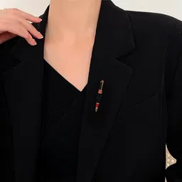 lucky jewellery Designer Gold Plating Black And Red Meenakari Enamel Fountain Pen Saree Pin Hijab Pin Unisex Brooch Pin Lapel Pin For Women/Girls/Men (190-CHOM1-2414) image 3