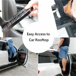 SYJBUH || Rubber Car Door Step for Car Roof Access,Rooftop Roof-Rack Folding Ladder Hooked Foot On Pegs Stand Door Lock Hook with Glass Breaker Safety Hammer for Jeep, Car, SUV image 4