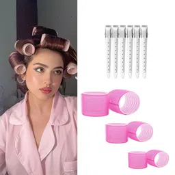 Pinaka Jumbo Hair Curlers Rollers, 6 Pcs Hair Rollers Set with 6Pcs 60mm Jumbo Hair Curlers Self Grip Holding Rollers and 6Pcs SectionHair Clips for Long Medium Hair Bangs Volume (Pink) image 3