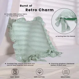 Cushion Covers – 16x16 Inches | Sage Green Checkered Design with Frill Borders & Envelope Closure | Decorative Pillow Covers for Sofa, Couch, Bedroom & Living Room image 3