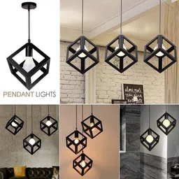 M2 Look Metal Square Cube Ceiling Pendant Light | Hanging Lamp for Living Room, Restaurant, Bar Counter, Hotels, Malls, Shops, Clubs, Pubs & Study 4 watt Bulb Included, Pack of 2 image 2