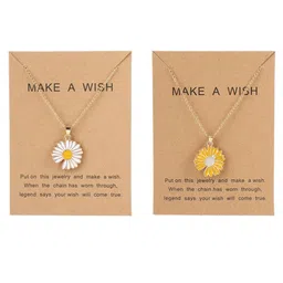 el regalo 2 PCs White & Yellow Daisy Flower Pendant Necklace for Kids/Girls/Teens & Women- Gift for Her image 1