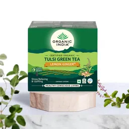 A TATA Product - Organic India Tulsi Green Tea Lemon Ginger - 50 Teabags, Herbal Blend with Green Tea, Tulsi, Lemon & Ginger, Supports Digestion, Refreshing Taste, Natural Ingredients image 2
