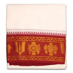vimayam Premium Cotton Off White Dhoti 5 Inch Border 4 Meter Dhoti and 2.25 Meter Towel Set 9X5 image 1