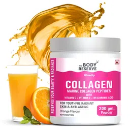 the body reserve Marine Collagen Supplement For Women,Men (Orange-200g) With Sodium Hyaluronate,Vitamin C,E & Biotin,High Absorption Marine Collagen Peptides ,powder,1 count,25 Servings image 1