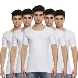 ramraj cotton Pack of 5 Men's White Round Neck Half Sleeve Cotton Undershirt Vest (White;90) image 1
