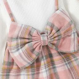 hopscotch Girl's White Checkered Full-Sleeve Knee-Length Casual Dress With Headband image 3