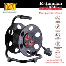 MX Extension Cable Reel Drum for ev Charger Retractable Extension Reel 50 Meter industerial Extension Board Drum 3 pin 3 Socket Universal Socket Extension Box 5/15Amp with Master Switch image 4