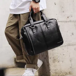 gifyy Briefcases For Men Trend New Business File Bag, Handbag Cross-section, Casual Briefcase, Men's And Women's Shoulder Bag, Business Youth Diagonal Package Perfect for Wedding, Party, Prom image 5