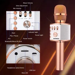 BONAOK Wireless Bluetooth Karaoke Microphone,Christmas Gift 3-in-1 Portable Hand Speaker for iPhone/Android/iPad/Sony,PC and All Smartphone(Rose Gold) image 2
