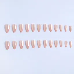 s.a.v.i 24 pcs - Nude Almond False Nails, Chrome Effect, Medium Length, Easy-to-Apply Press on Nail Art image 5