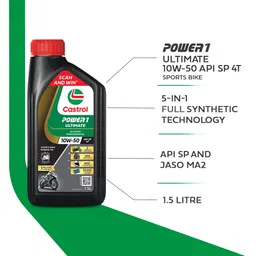 Castrol POWER1 ULTIMATE 10W-50 4T Synthetic Engine Oil for Super Bike | With 5-in-1 Full Synthetic Technology | Meant for High Performance Bikes | BS6 Ready |1.5L (Promo Pack) image 4