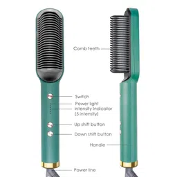 amipara 2 in 1 Ceramic Hair Straightener Brush for Women, Fast Straightening Comb Electric Hot with 30s Heating, Ionic Care, 5 Heat Settings, No Damage image 2