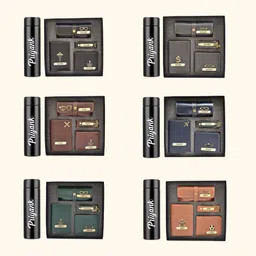 your gift studio Customized Leather 5 Pcs Gift Set | Personalized Birthday Gift for Men, Brother, Father, Husband with Name Engrave | Customized Gift Hamper Brown image 5