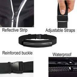 Wearilio Sport Running Marathon Polyester Waist Bag Pouch and Belt (Zip Color May Wary) (Black) image 2