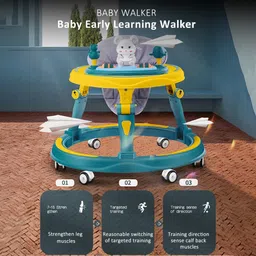 StarAndDaisy 360 Baby Walker 6-24 Months / 7 Level Height Adjustment Walker for Kids Boy and Girl with Switchable Food & Musical Toy Tray/Premium Baby Activity Walker - Green Yellow image 5