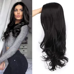 Akashkrishna Hair Wig for Women Full Head Synthetic Hair Wigs Curly Wavy Natural Looking Hairs Fashion & Cosplay use Wig Cap 26 Inch Includes Wig cap & Comb (Black) image 1