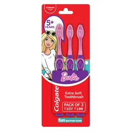 Colgate Kids Barbie Toothbrush, Extra Soft with Tongue Cleaner (Pack of 3) Kid Manual Multicolor image 1
