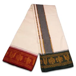 vimayam Premium Cotton Off White Dhoti 5 Inch Border 4 Meter Dhoti and 2.25 Meter Towel Set 9X5 image 2