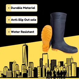 KWEL Gumboot Safety Shoes Waterproof Durable For Men - Black image 3