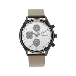 titan Neo Silver Quartz Multifunction Leather Strap Watch for Men-NS1803NL02 image 1