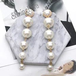 shining diva fashion Women's Stylish Long Gold Plated Drop Earrings (White; 9900er) image 4