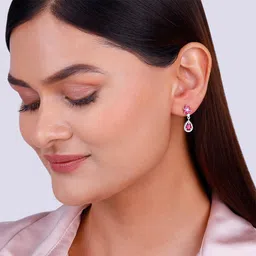 giva 925 Silver Pink Flower Mini Drop Earrings| Gifts for Girlfriend, Gifts for Women & Girls| With Certificate of Authenticity and 925 Stamp | 6 Months Warranty image 2