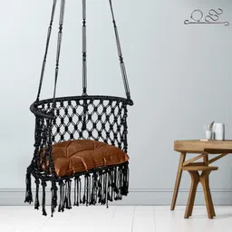 Patiofy C Shape Swing for Home Balcony/Swing Chair for Adults & Kids/Jhula for Indoor, Outdoor, Garden Zula/includes Free Hanging Accessories & Dark Brown Cushion/Weight Capacity 120 Kgs (Black) image 1