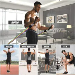 ERHETUS Portable 11-Piece Resistance Bands for Men & Women | Rubber Exercise Fitness Band for Home Workout | Training Gym Kit with Toning Tubes, Door Anchor, Handles, Ankle Straps & Carry Bag image 5