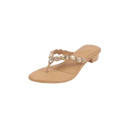 mochi Women's Faux Leather Stone Embellished Low Heel Party Ethnic Chappal image 1